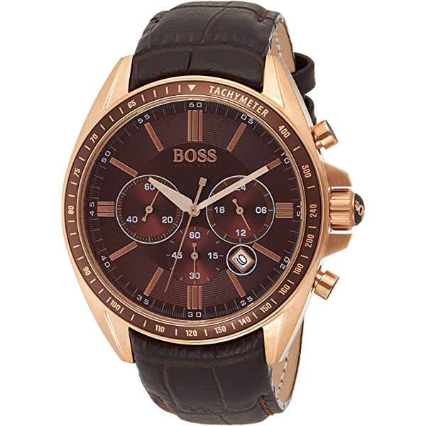 Hugo Boss Driver Sport Chronograph Brown Dial Brown Leather Strap Watch for Men - 1513093 Watches Hugo Boss   