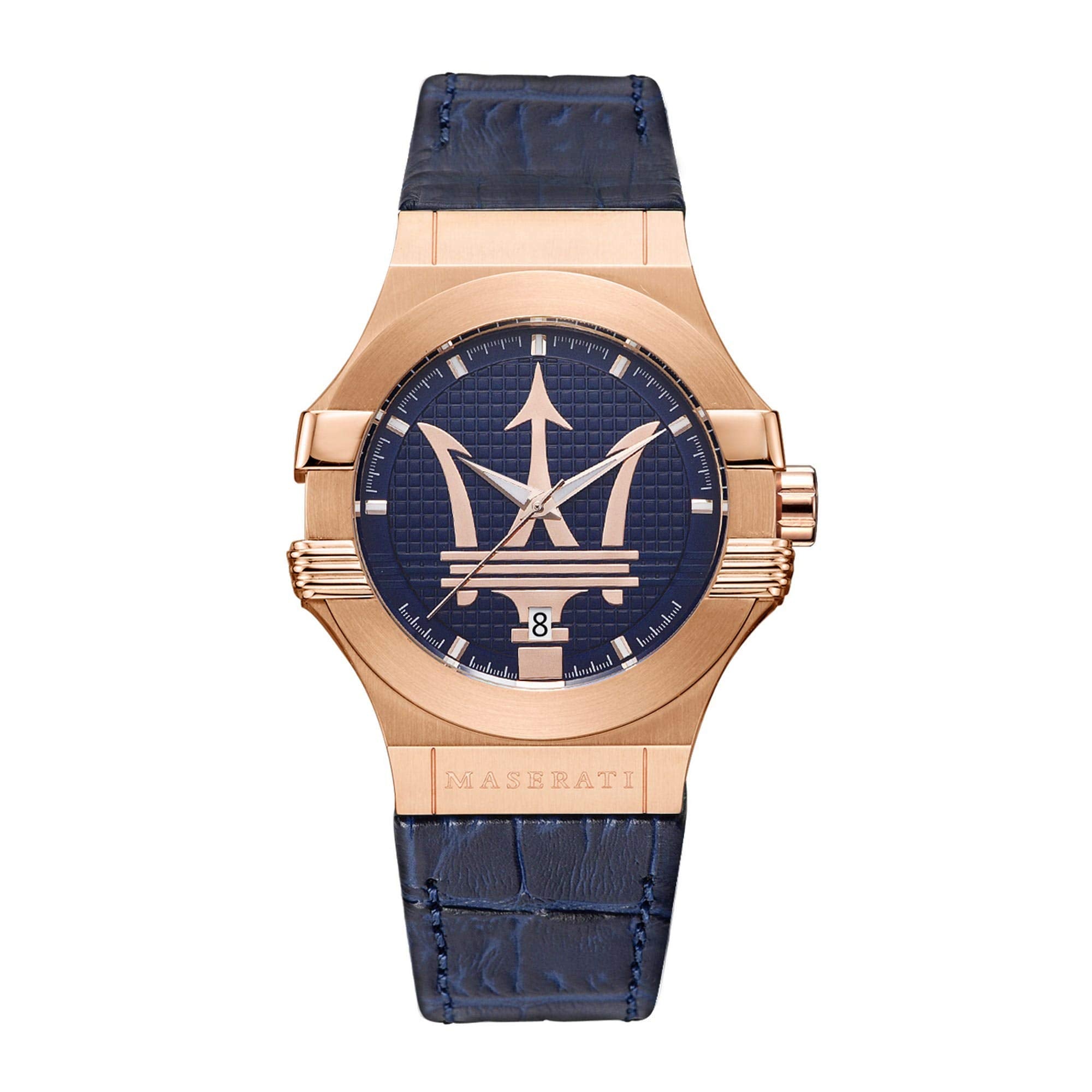 Maserati Potenza 42mm Rose Gold & Blue Dial Blue Leather Strap Watch For Men - R8851108027 Watches Maserati   