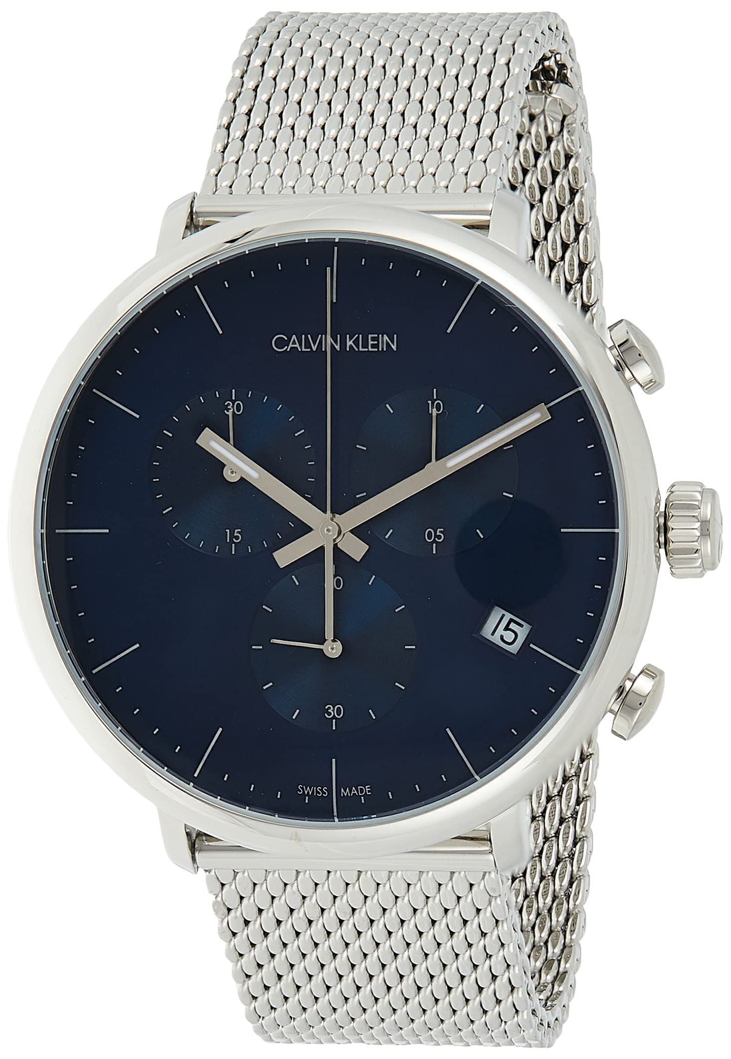 Calvin Klein High Noon Chronograph Blue Dial Silver Mesh Bracelet Watch for Men - K8M2712N Watches Calvin Klein   