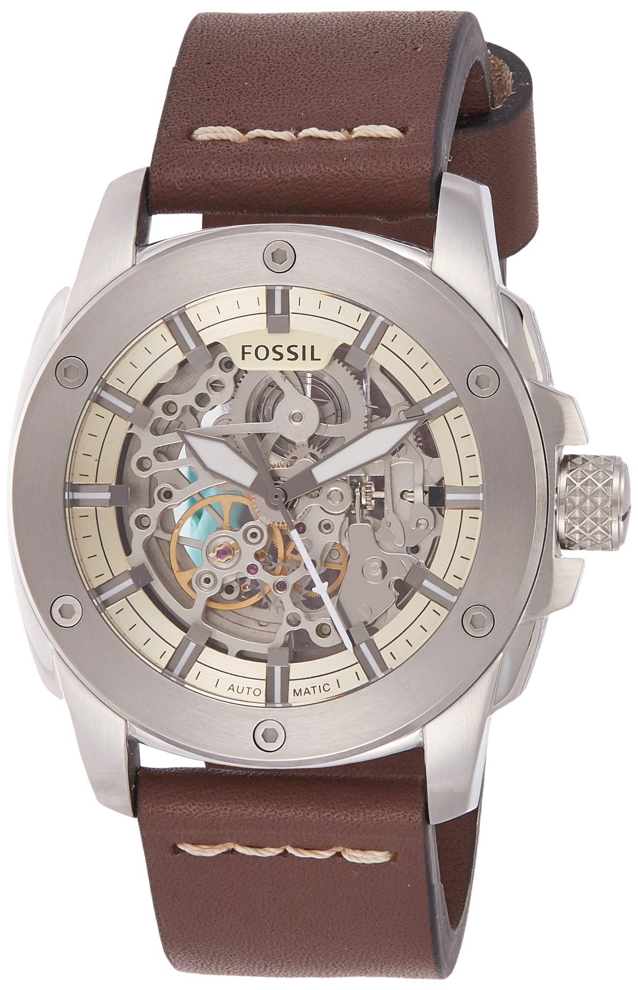 Fossil Modern Machine Automatic Skeleton White Dial Brown Leather Strap Watch for Women - ME3083 Watches Fossil   