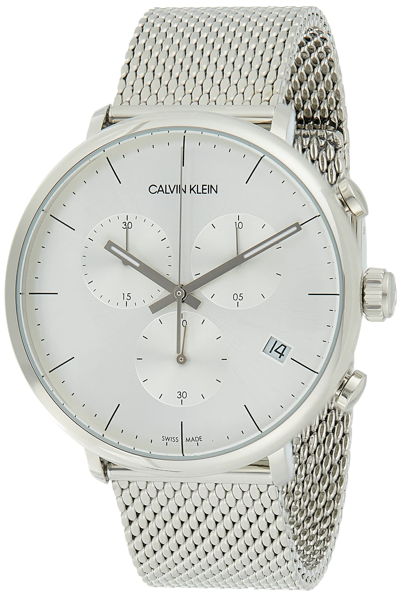 Calvin Klein High Noon Silver Dial Silver Mesh Bracelet Watch for Men - K8M27126 Watches Calvin Klein   