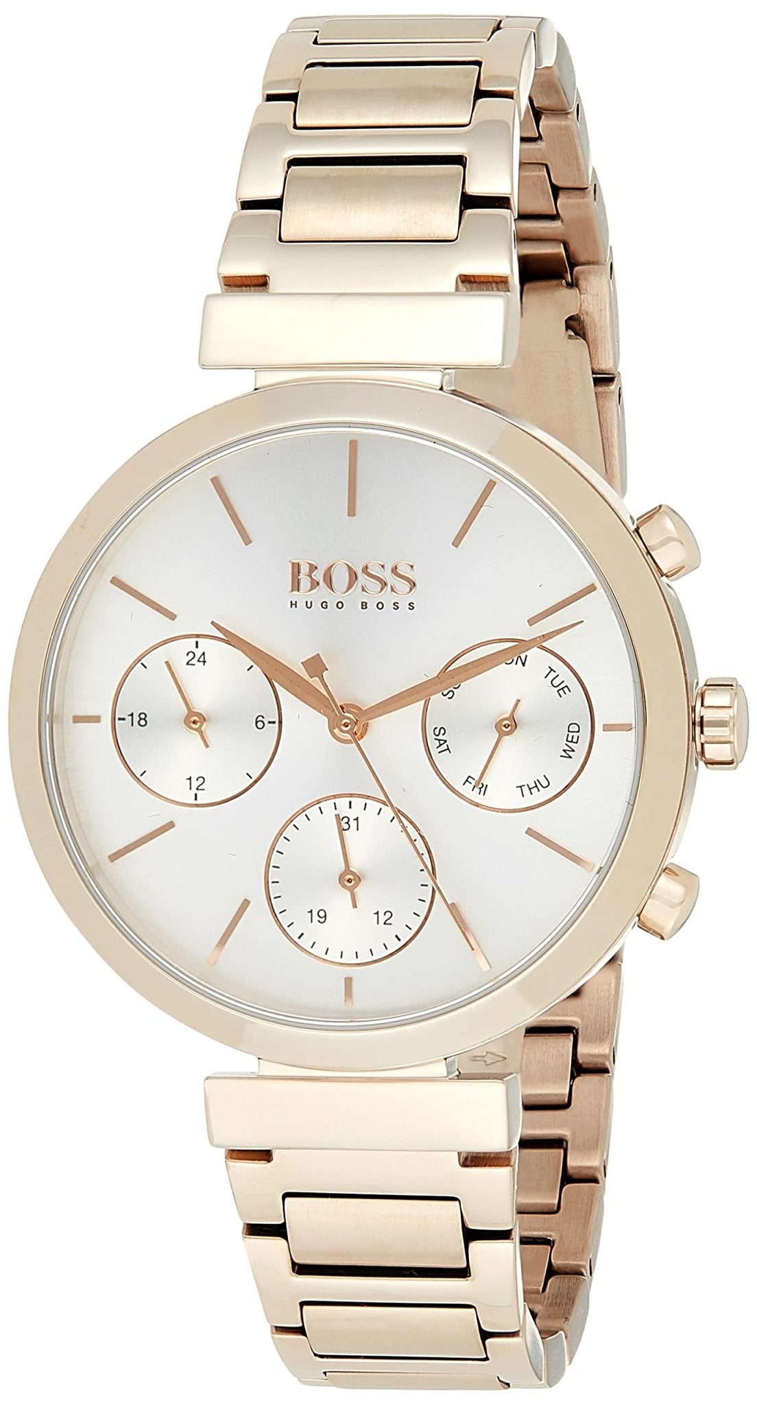 Hugo Boss Flawless Quartz White Dial Gold Steel Strap Watch for Women -1502531 Watches Hugo Boss   
