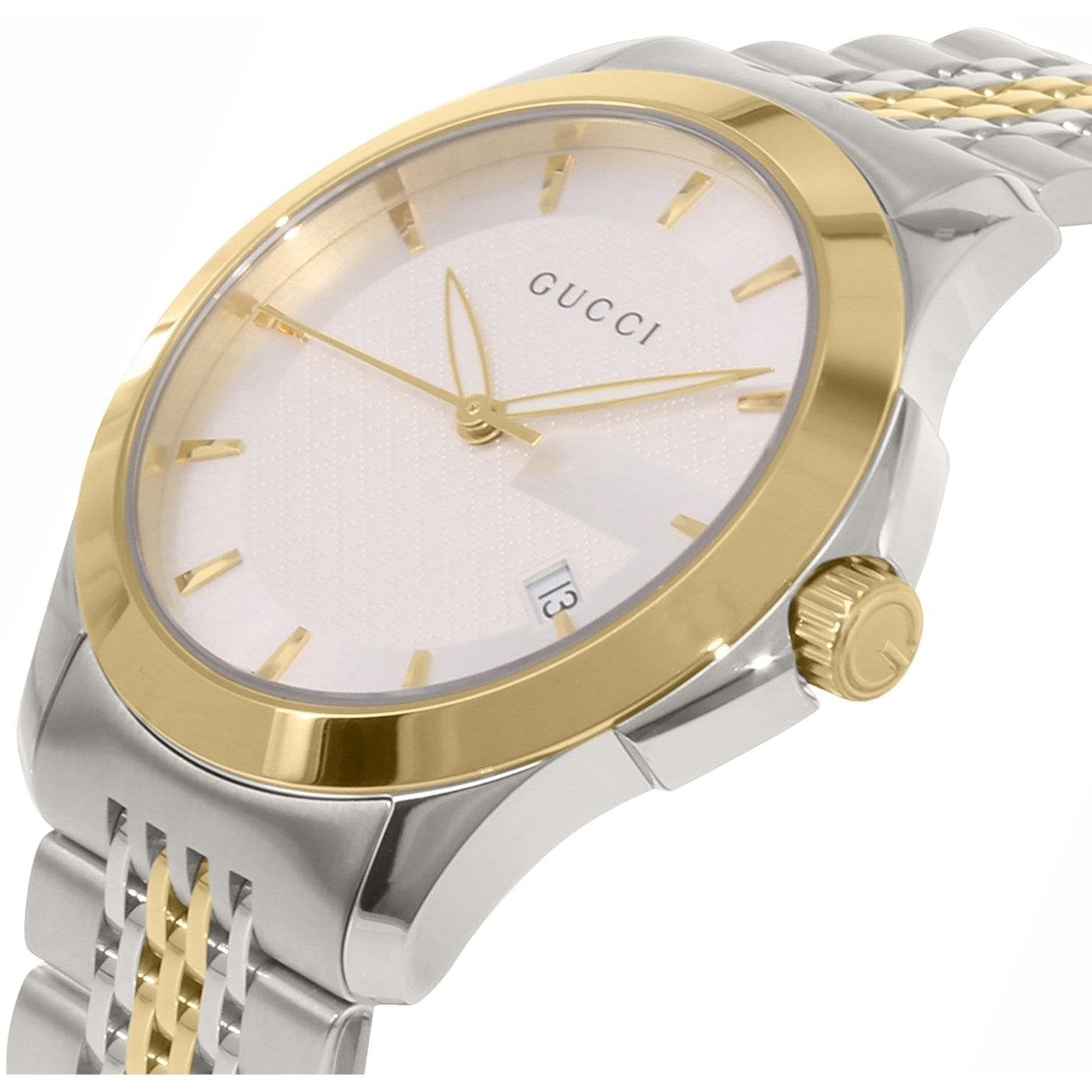 Gucci G Timeless White Dial Two Tone Steel Strap Watch For Men - YA126409 Watches Gucci   