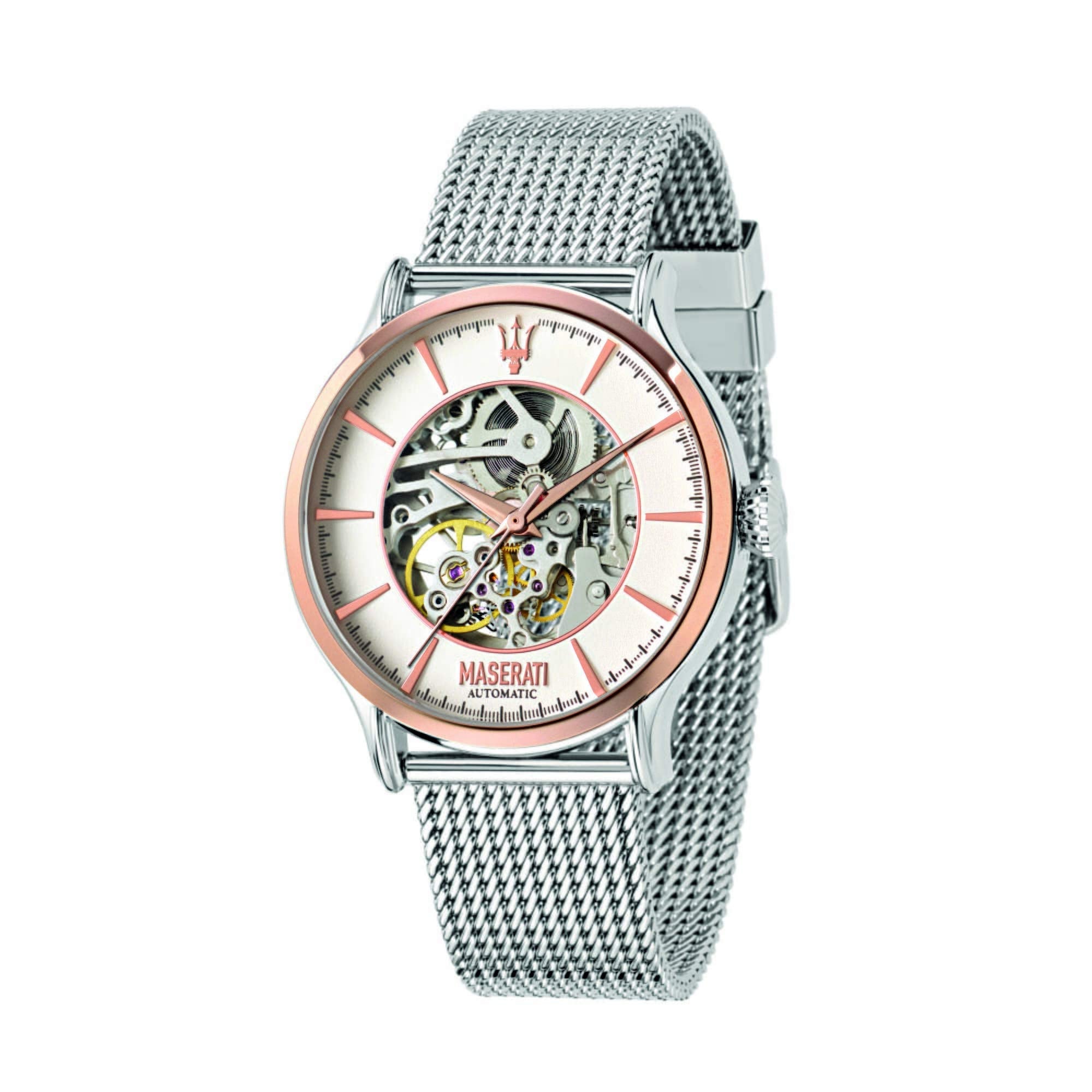 Maserati Epoca Automatic White Dial Silver Mesh Bracelet Watch For Men - R8823118001 Watches Maserati   