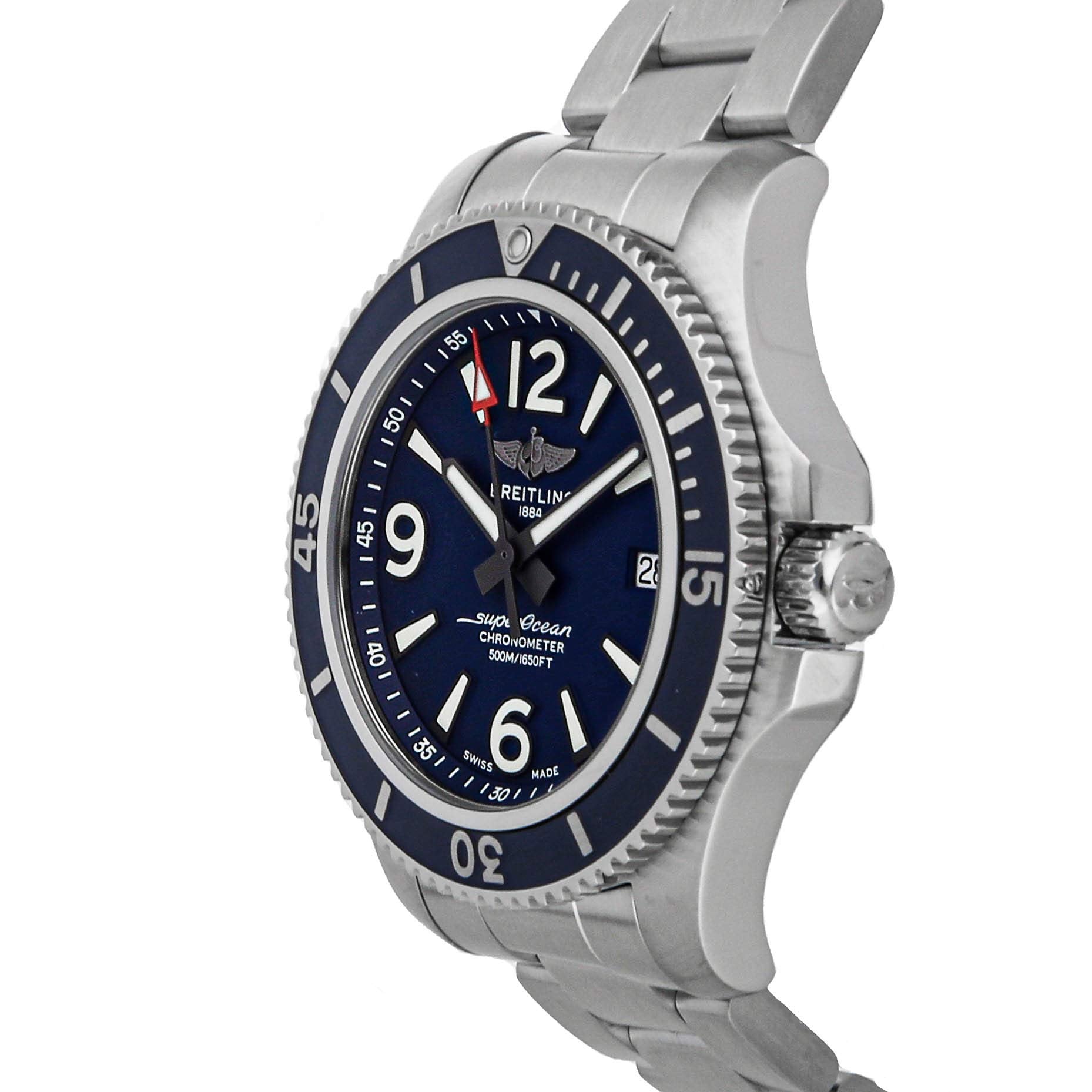 Breitling Superocean Automatic 42mm Blue Dial Silver Steel Strap Watch for Men - A17366D81C1A1 Watches Breitling   