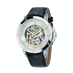 Maserati Ingegno Automatic Black Skeleton Dial Black Leather Strap Watch For Men - R8821119002 Watches Maserati   