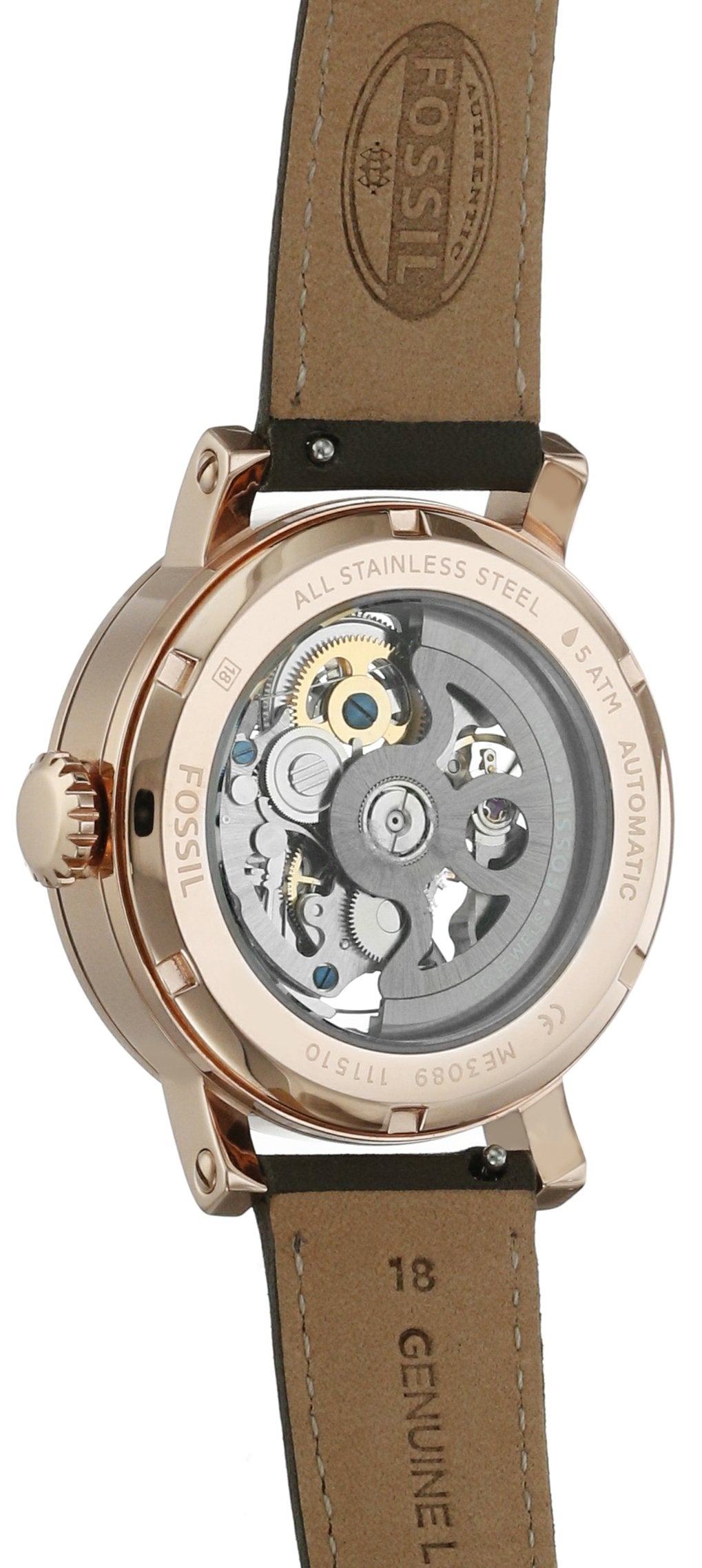 Fossil Boyfriend Automatic Skeleton Grey Dial Grey Leather Strap Watch for Women - ME3089 Watches Fossil   