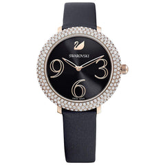 Swarovski Crystal Frost Black Dial Black Leather Strap Watch for Women - 5484058 Watches Swarovski   