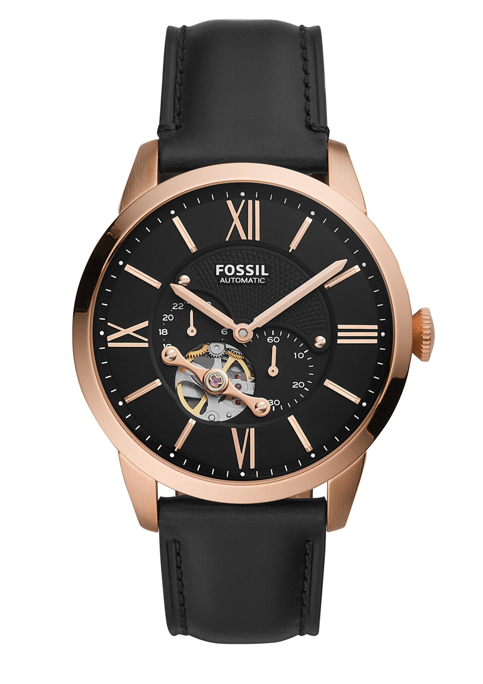 Fossil Townsman Automatic Black Dial Black Leather Strap Watch for Men - ME3170 Watches Fossil   