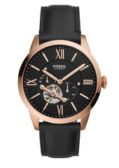 Fossil Townsman Automatic Black Dial Black Leather Strap Watch for Men - ME3170 Watches Fossil   