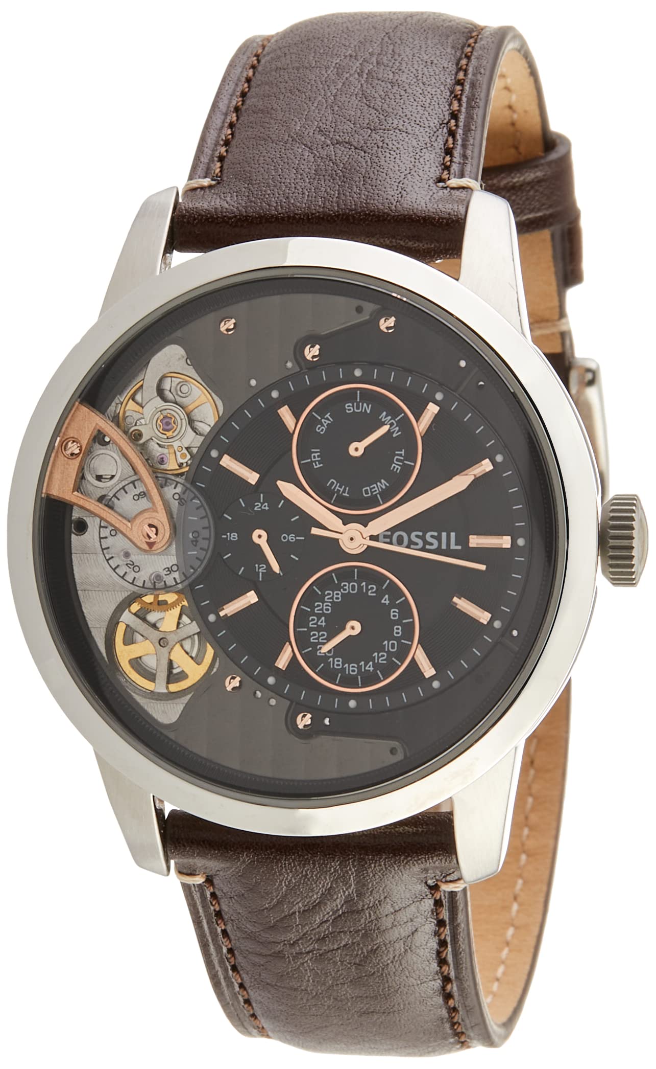 Fossil Townsman Automatic Black Dial Brown Leather Strap Watch for Men -  ME1163 Watches Fossil   