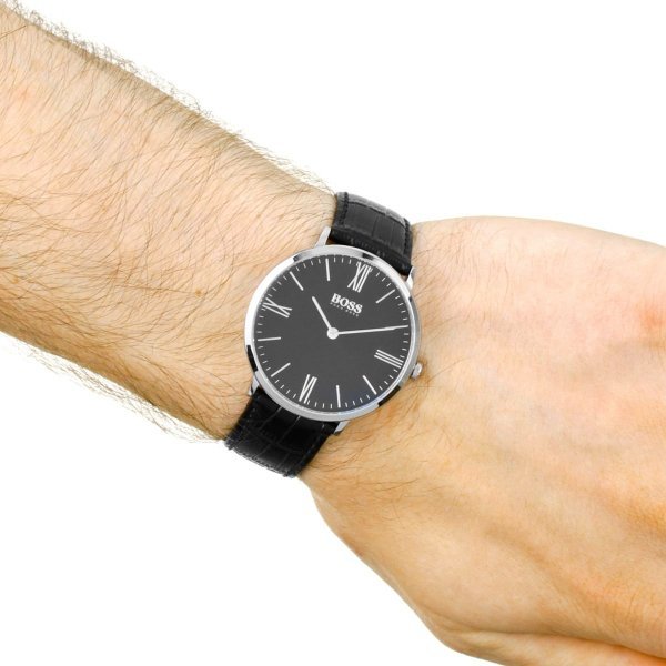 Hugo Boss Jackson Black Dial Black Leather Strap Watch for Men - 1513369 Watches Hugo Boss   
