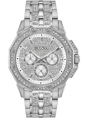 Bulova Crystal Collection Pave Silver Dial with Crystals Silver Steel Strap Watch for Men - 96C134 Watches Bulova   