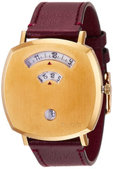 Gucci Grip Yellow Gold Dial Maroon Leather Strap Unisex Watch - YA157411 Watches Gucci   