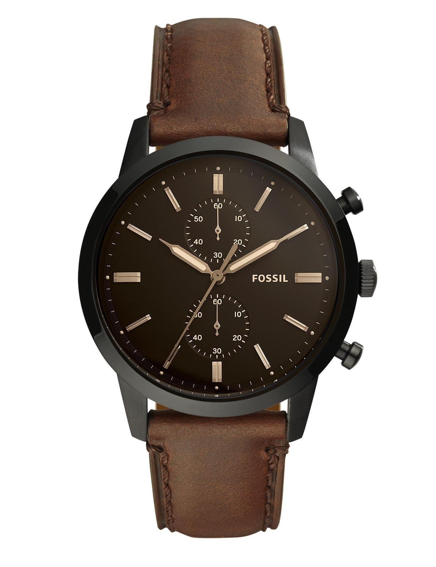 Fossil Townsman Chronograph Black Dial Brown Leather Strap Watch for Men - FS5437 Watches Fossil   