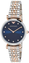 Emporio Armani Gianni T Bar Crystal Blue Dial Two Tone Stainless Steel Watch For Women - AR11092 Watches Emporio Armani   