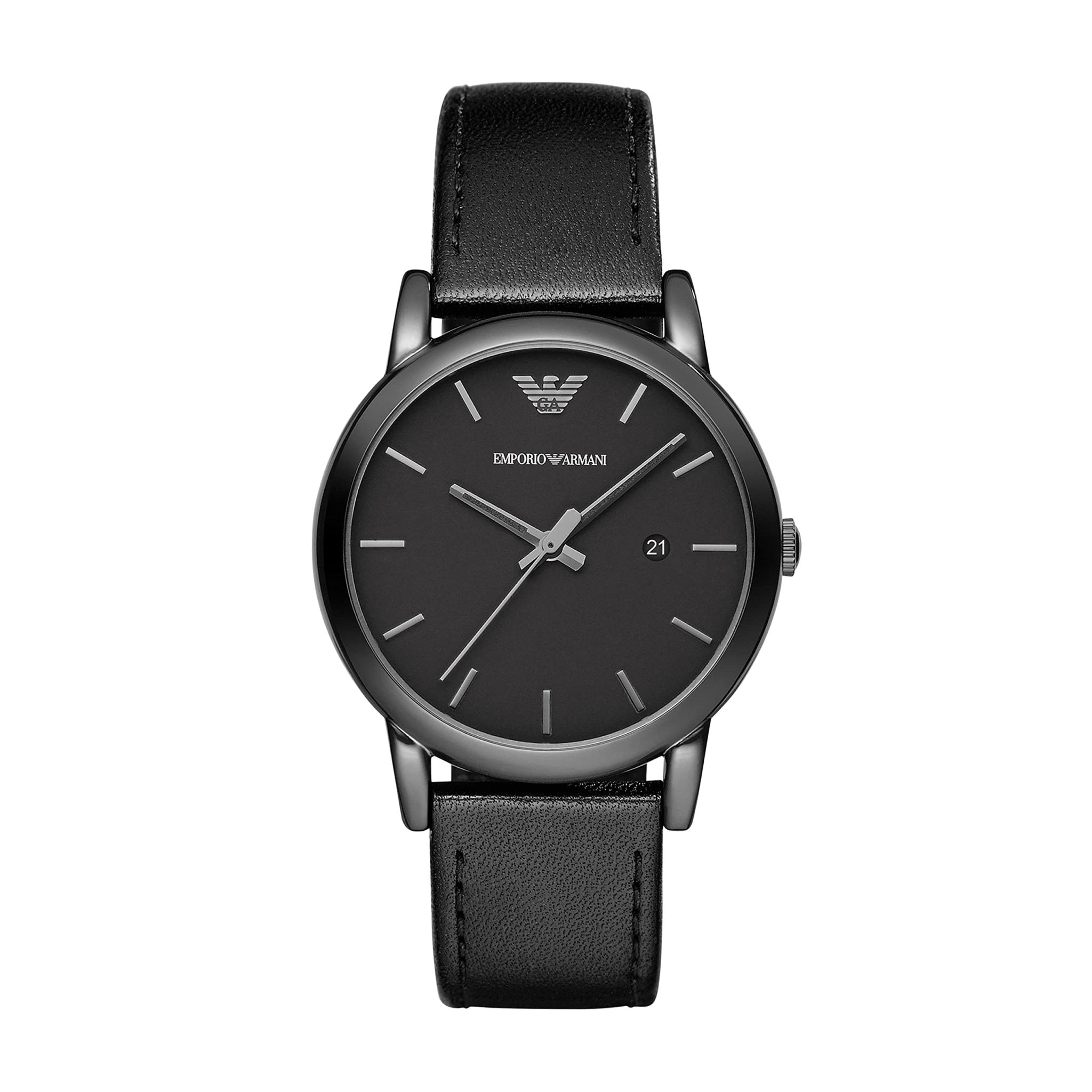 Emporio Armani Classic Black Dial Black Leather Strap Watch For Men - AR1732 Watches Emporio Armani   