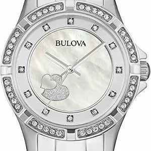 Bulova Crystal Silver Dial Silver Steel Strap Watch for Women - 96L226 Watches Bulova   