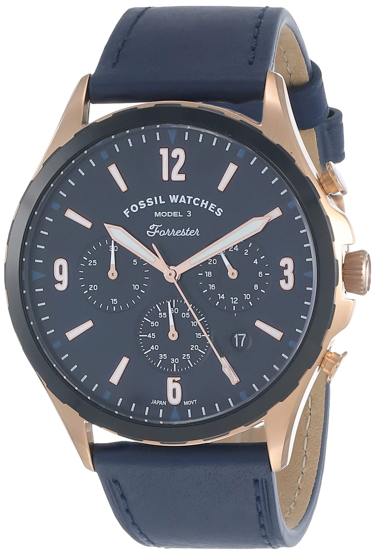 Fossil Forrester Chronograph Blue Dial Blue Leather Strap Watch for Men - FS5814 Watches Fossil   