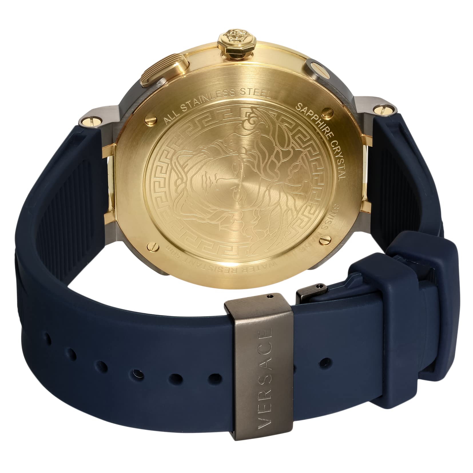 Versace V Extreme Chronograph Blue & Gold Tone Dial Blue Rubber Strap Watch for Men - VCN010017 Watches Versace   