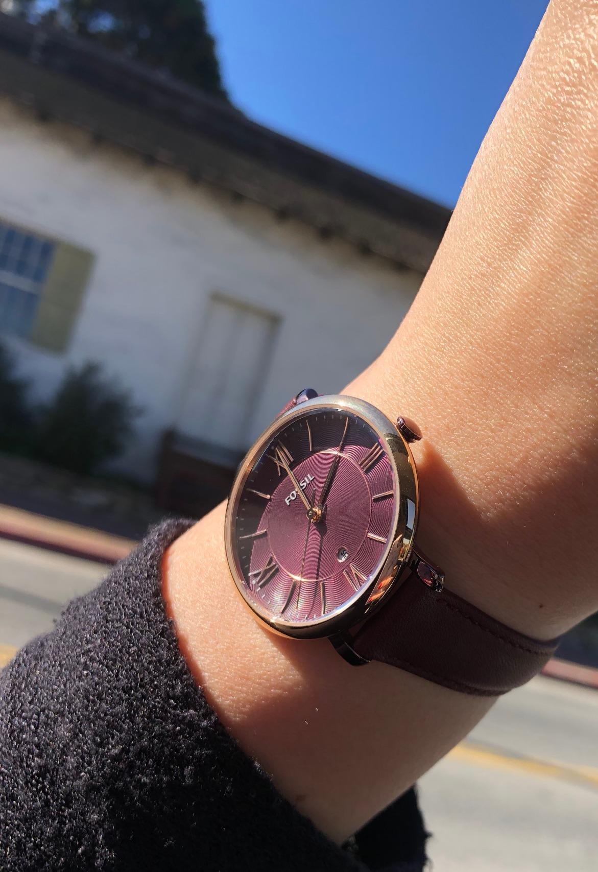 Fossil Jacqueline Burgundy Dial Burgundy Leather Strap Watch for Women  - ES4099 Watches Fossil   