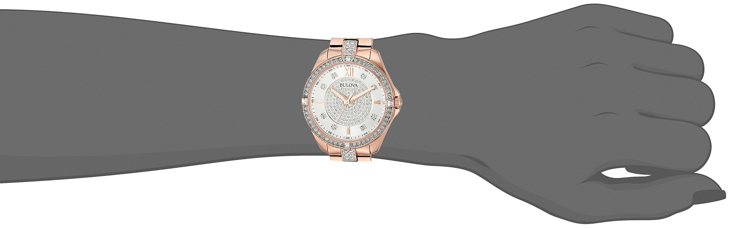 Bulova Crystal Collection Silver Dial Rose Gold Steel Strap Watch for Women - 98L229 Watches Bulova   