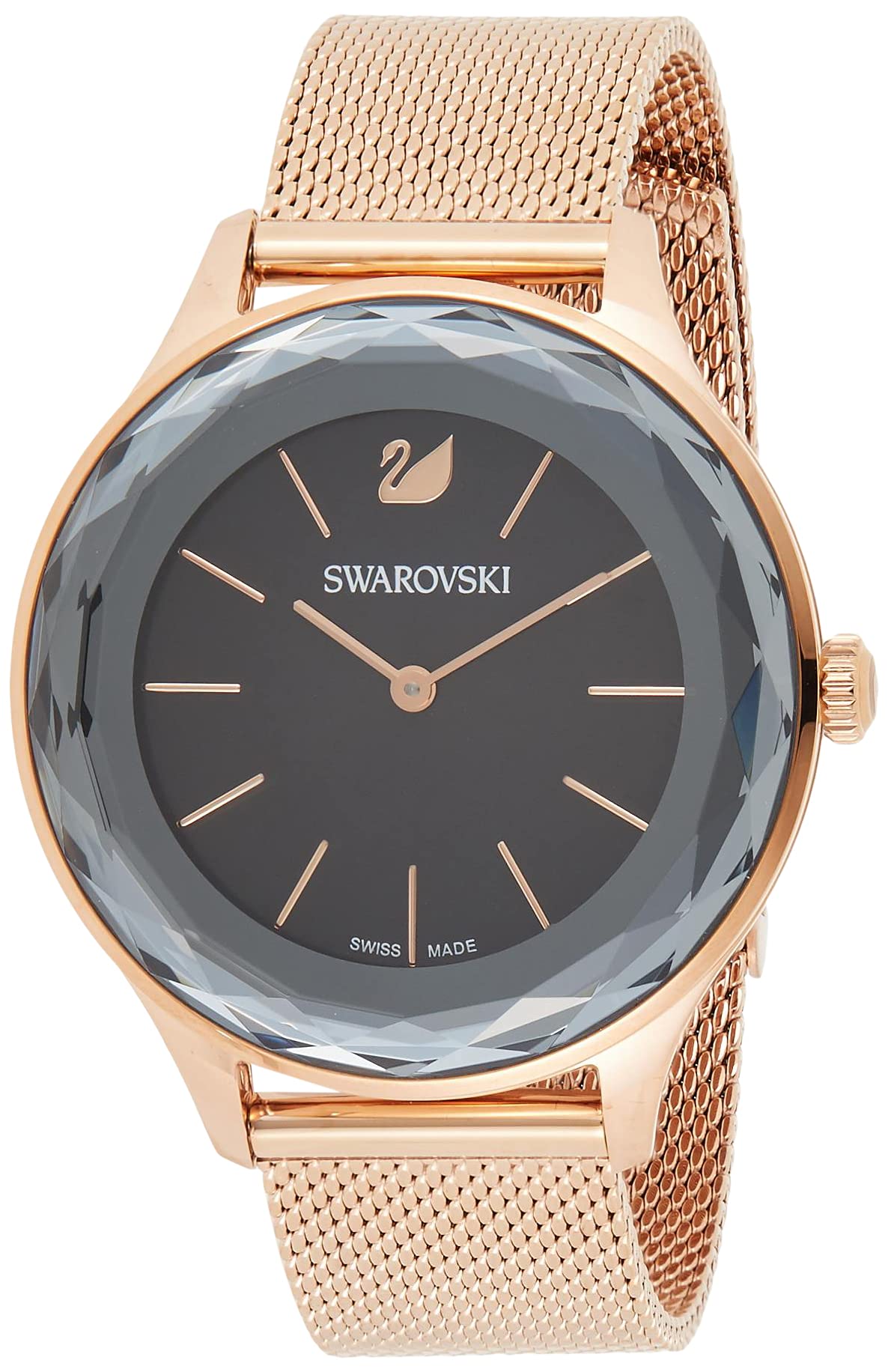 Swarovski Octea Nova Black Dial Rose Gold Mesh Bracelet Watch for Women - 5430424 Watches Swarovski   