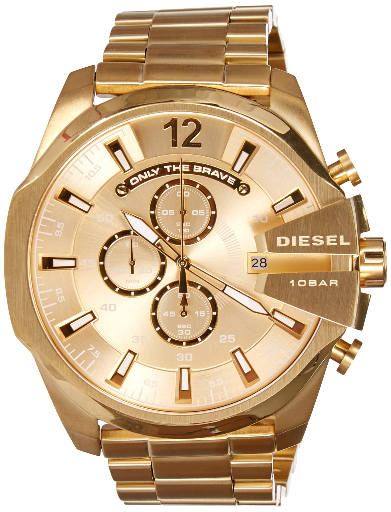 Diesel Mega Chief Gold Dial Gold Stainless Steel Chronograph Watch For Men - DZ4360 Watches Diesel   