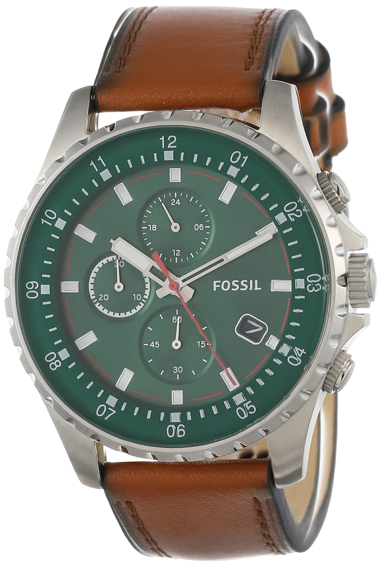 Fossil Dillinger Luggage Chronograph Green Dial Brown Leather Strap Watch for Men - FS5734 Watches Fossil   