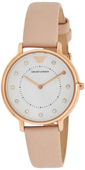 Emporio Armani Kappa Rose Gold & White Dial Beige Nude Leather Strap Watch For Women - AR2510 Watches Emporio Armani   