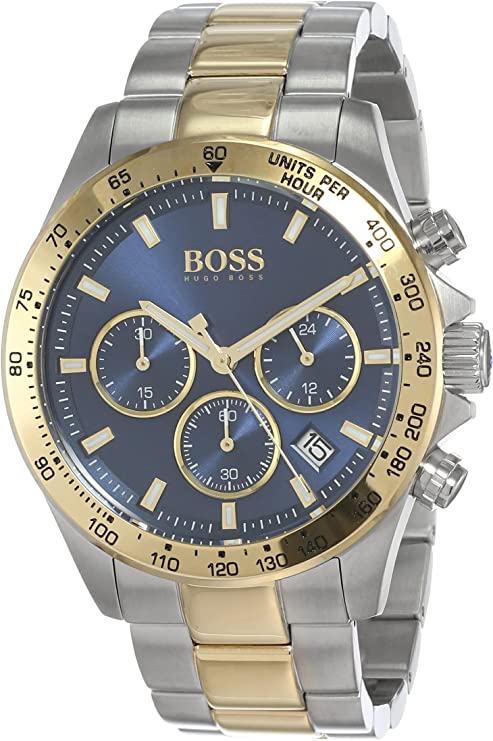 Hugo Boss Hero Blue Dial Two Tone Steel Strap Watch for Men - 1513767 Watches Hugo Boss   