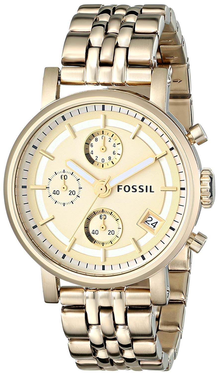 Fossil Boyfriend Chronograph Gold Dial Gold Steel Strap Watch for Women - ES2197 Watches Fossil   