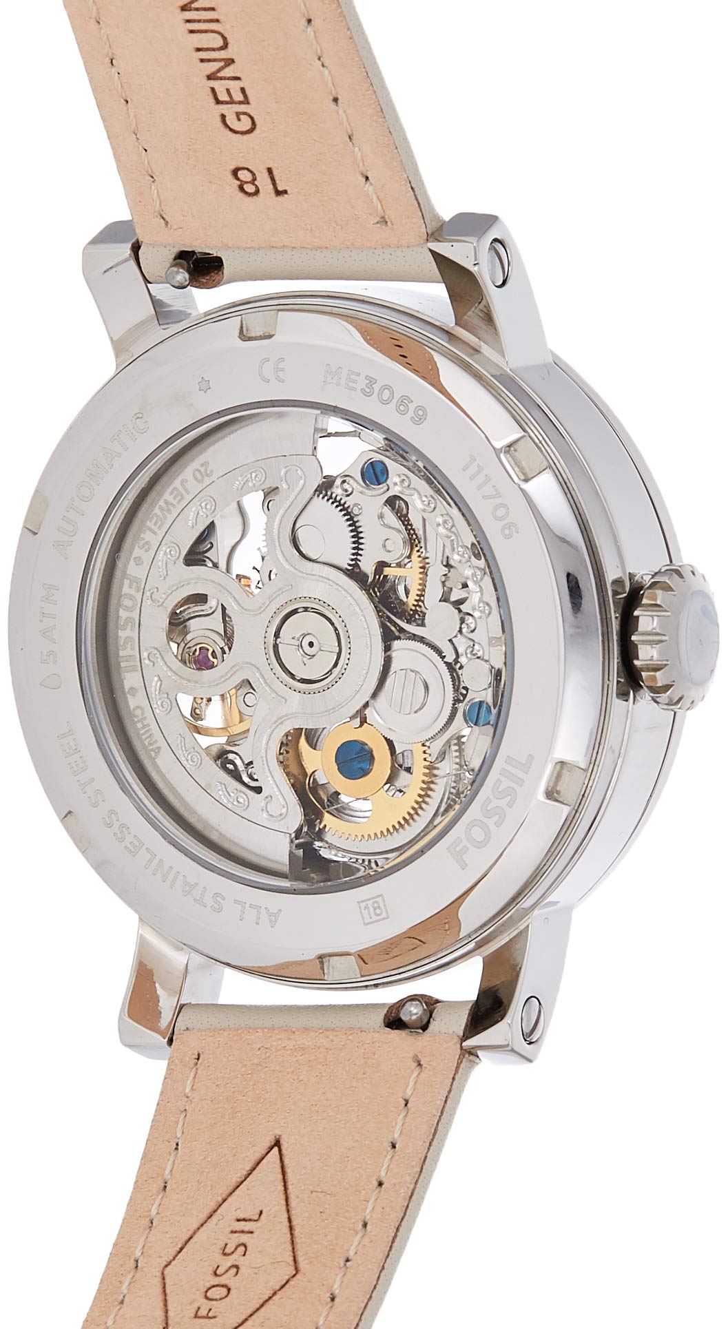 Fossil Boyfriend Automatic Skeleton Silver Dial White Leather Strap Watch for Women - ME3069 Watches Fossil   