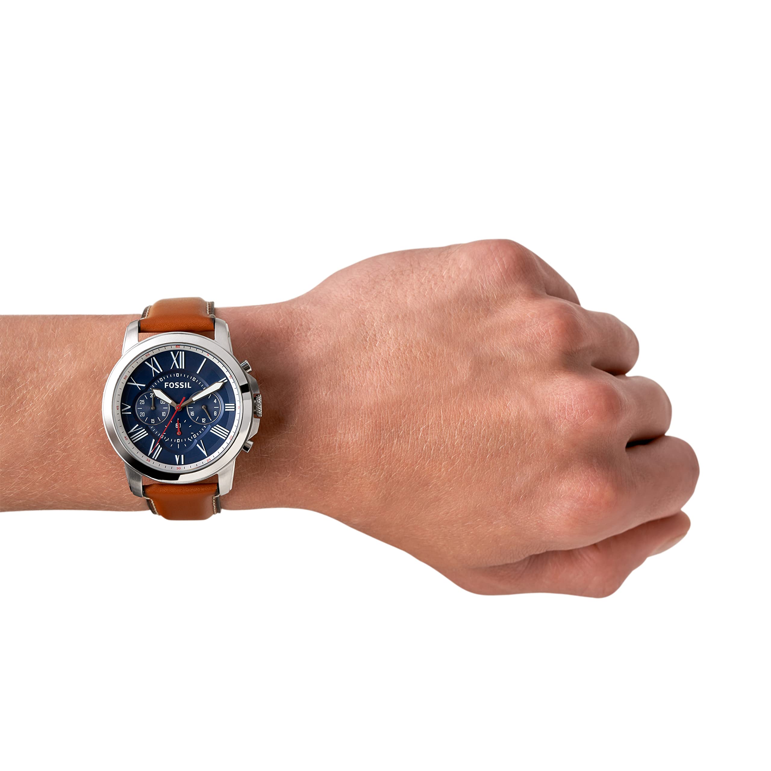 Fossil Grant Chronograph Blue Dial Brown Leather Strap Watch for Men - FS5210 Watches Fossil   