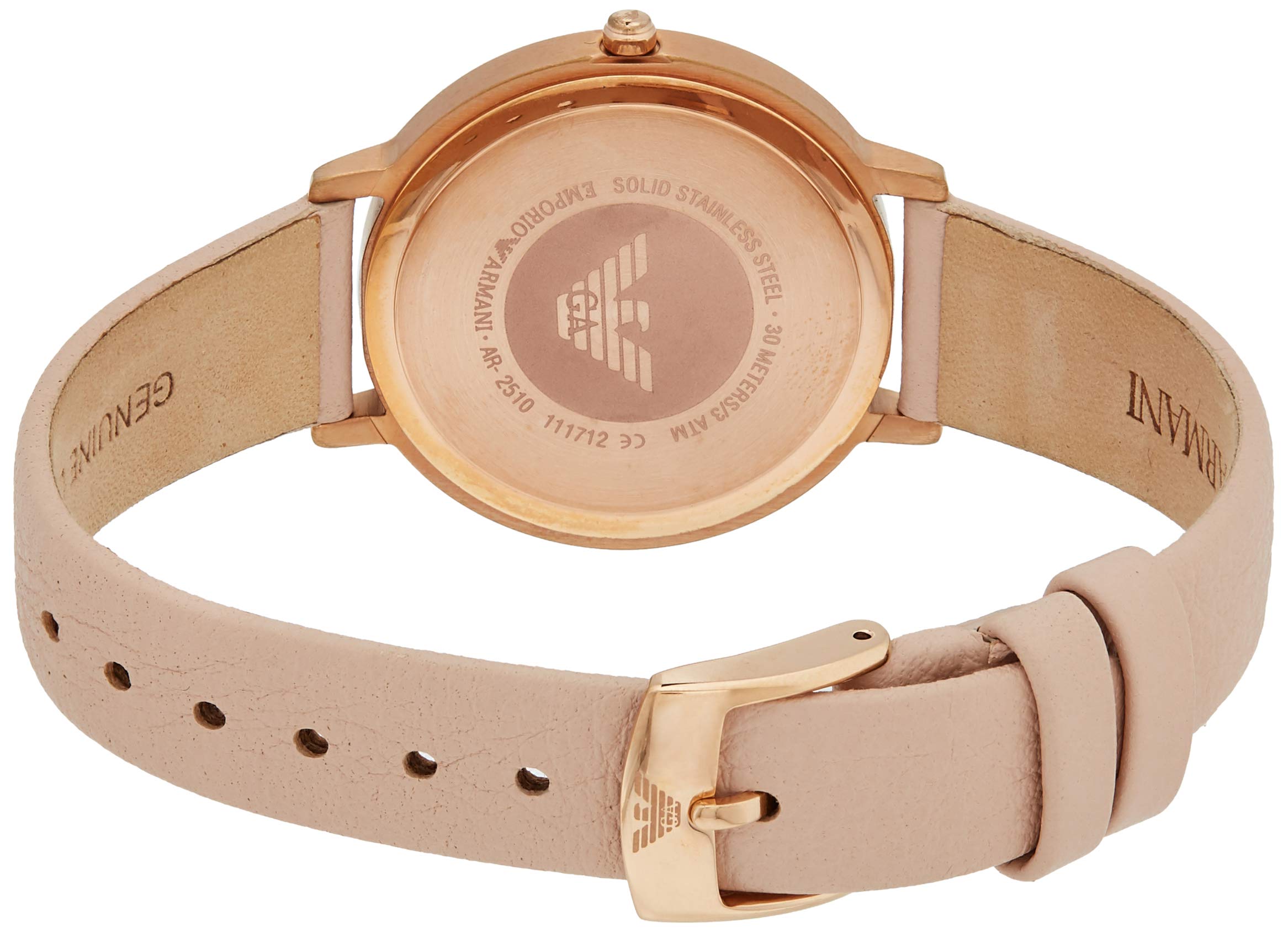 Emporio Armani Kappa Rose Gold & White Dial Beige Nude Leather Strap Watch For Women - AR2510 Watches Emporio Armani   