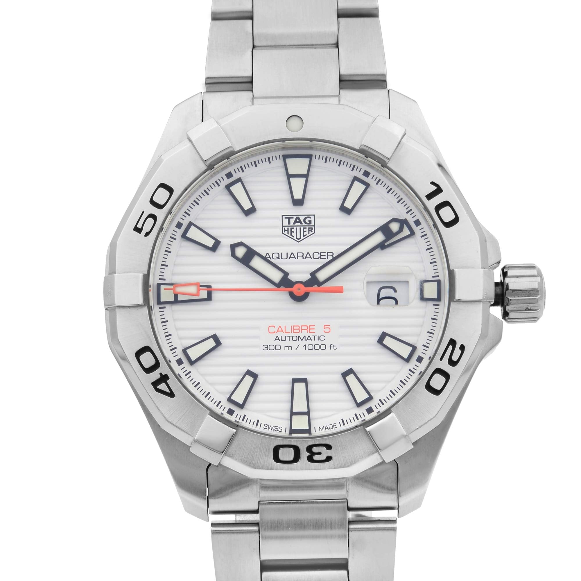 Tag Heuer Aquaracer Calibre 5 Automatic White Dial Silver Steel Strap Watch for Men - WAY2013.BA0927 Watches Tag Heuer   