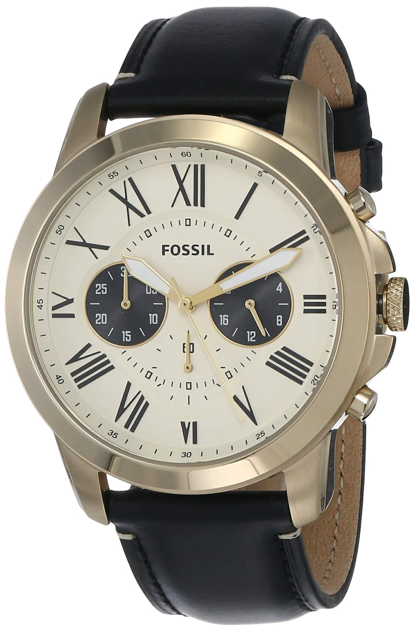 Fossil Grant Chronograph White Dial Black Leather Strap Watch for Men - FS5272 Watches Fossil   