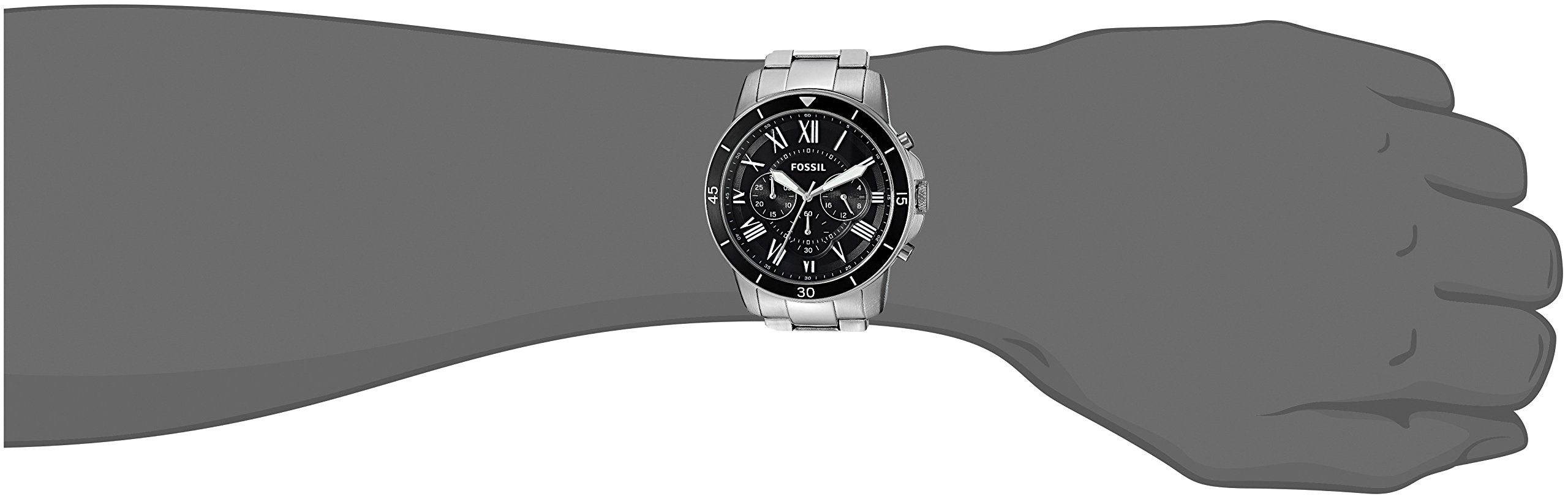 Fossil Grant Sport Chronograph Black Dial Silver Steel Strap Watch for Men - FS5236 Watches Fossil   