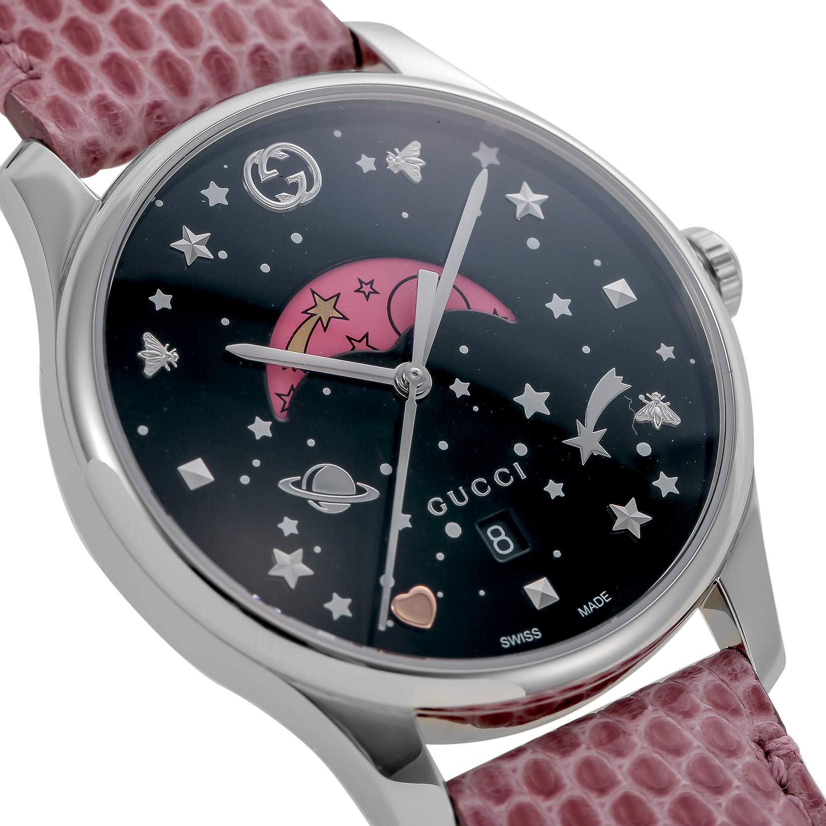 Gucci G-Timeless Moonphase Black Dial Pink Leather Strap Watch For Women - YA1264046 Watches Gucci   