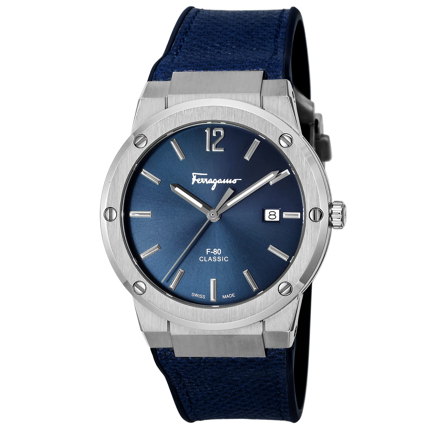 Salvatore Ferragamo F-80 Classics Blue Dial Blue Leather Strap Watch for Men - SFDT00719 Watches Salvatore Ferragamo   