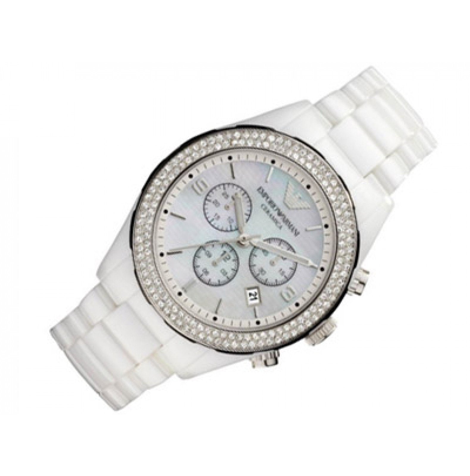 Emporio Armani Ceramica Chronograph White Dial White Ceramic Strap Watch For Women - AR1456 Watches Emporio Armani   