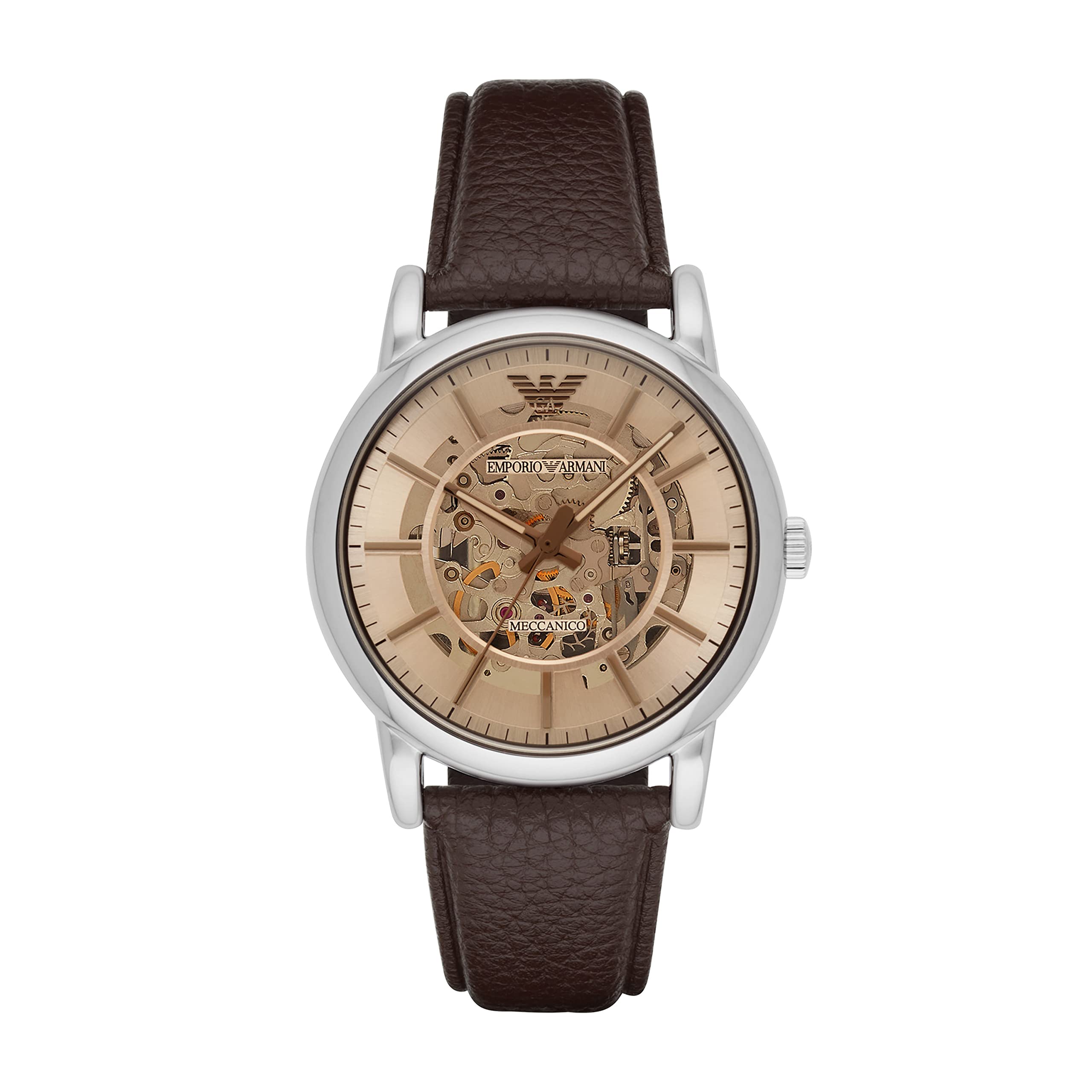 Emporio Armani Luigi Meccanico Brown Dial Brown Leather Strap Watch For Men - AR1982 Watches Emporio Armani   