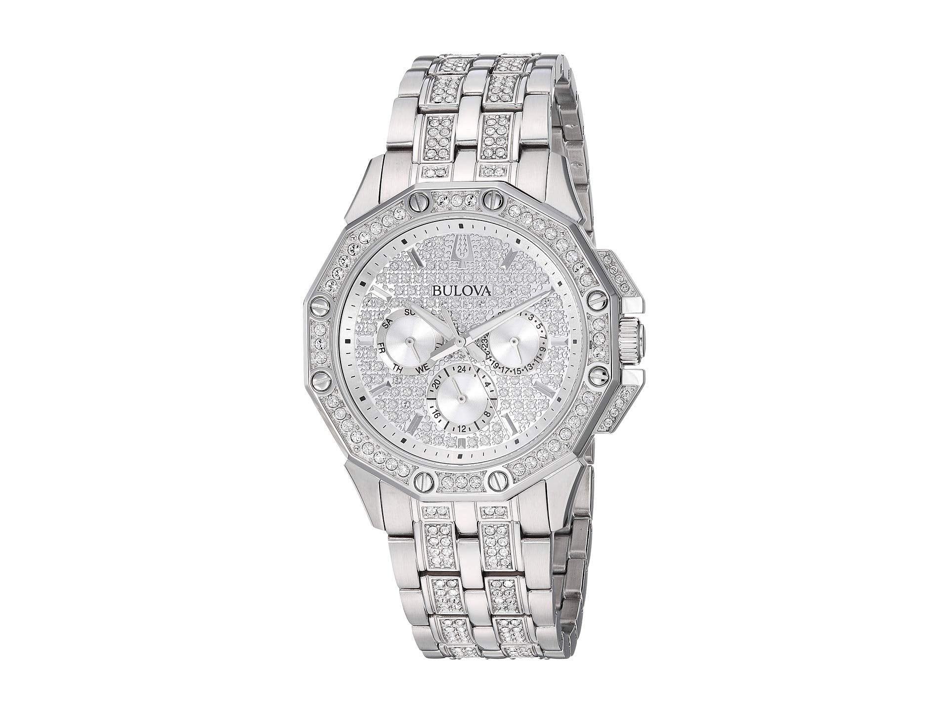 Bulova Crystal Collection Pave Silver Dial with Crystals Silver Steel Strap Watch for Men - 96C134 Watches Bulova   