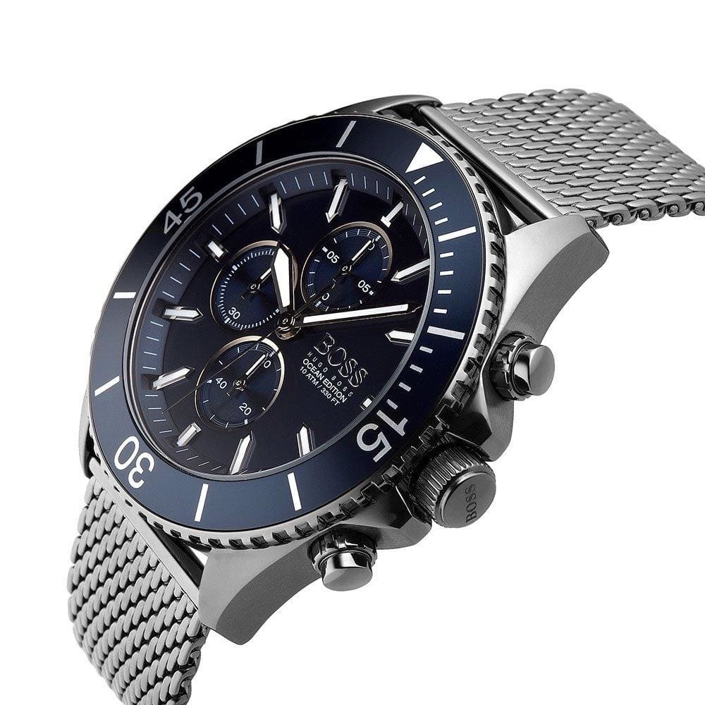 Hugo Boss Ocean Edition Blue Dial Black Mesh Bracelet Watch for Men - 1513702 Watches Hugo Boss   