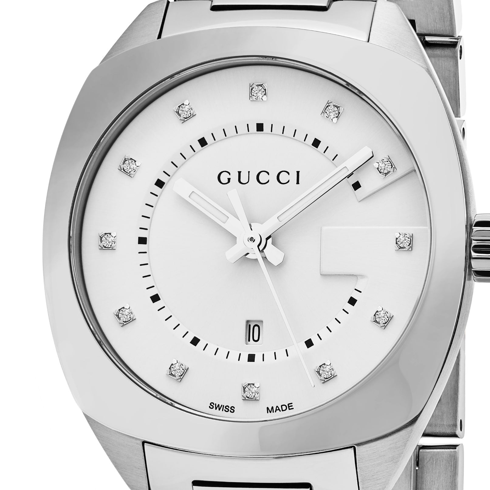 Gucci GG2570 Diamond White Dial Silver Steel Strap Watch For Women - YA142403 Watches Gucci   