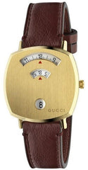 Gucci Grip Yellow Gold Dial Maroon Leather Strap Watch For Women - YA157405 Watches Gucci   