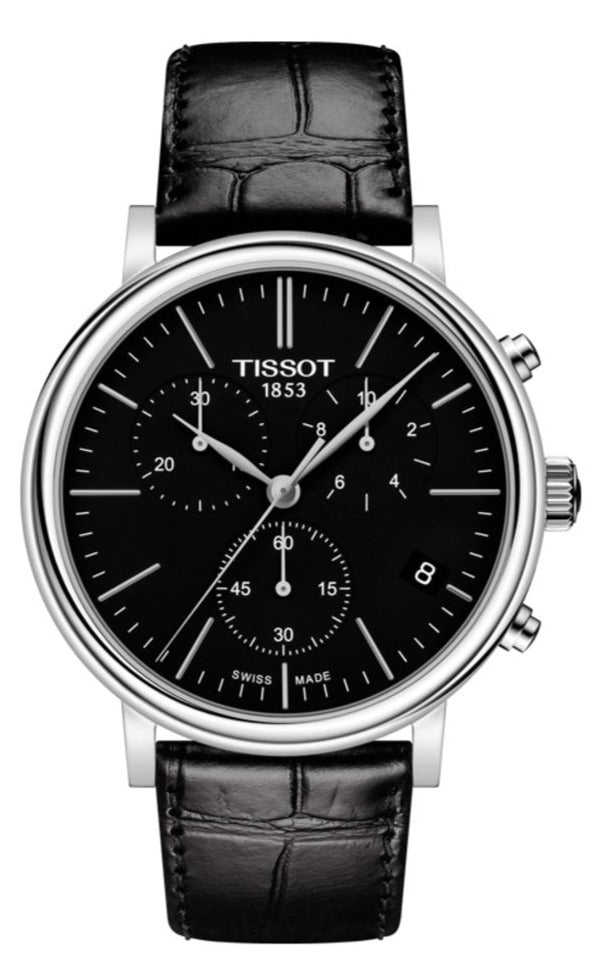 Tissot Carson Premium Chronograph Black Dial Black Leather Strap Watch For Women - T122.417.16.051.00 Watches Tissot   