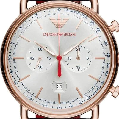 Emporio Armani Aviator Silver Dial Blue Leather Strap Watch For Men - AR11123 Watches Emporio Armani   