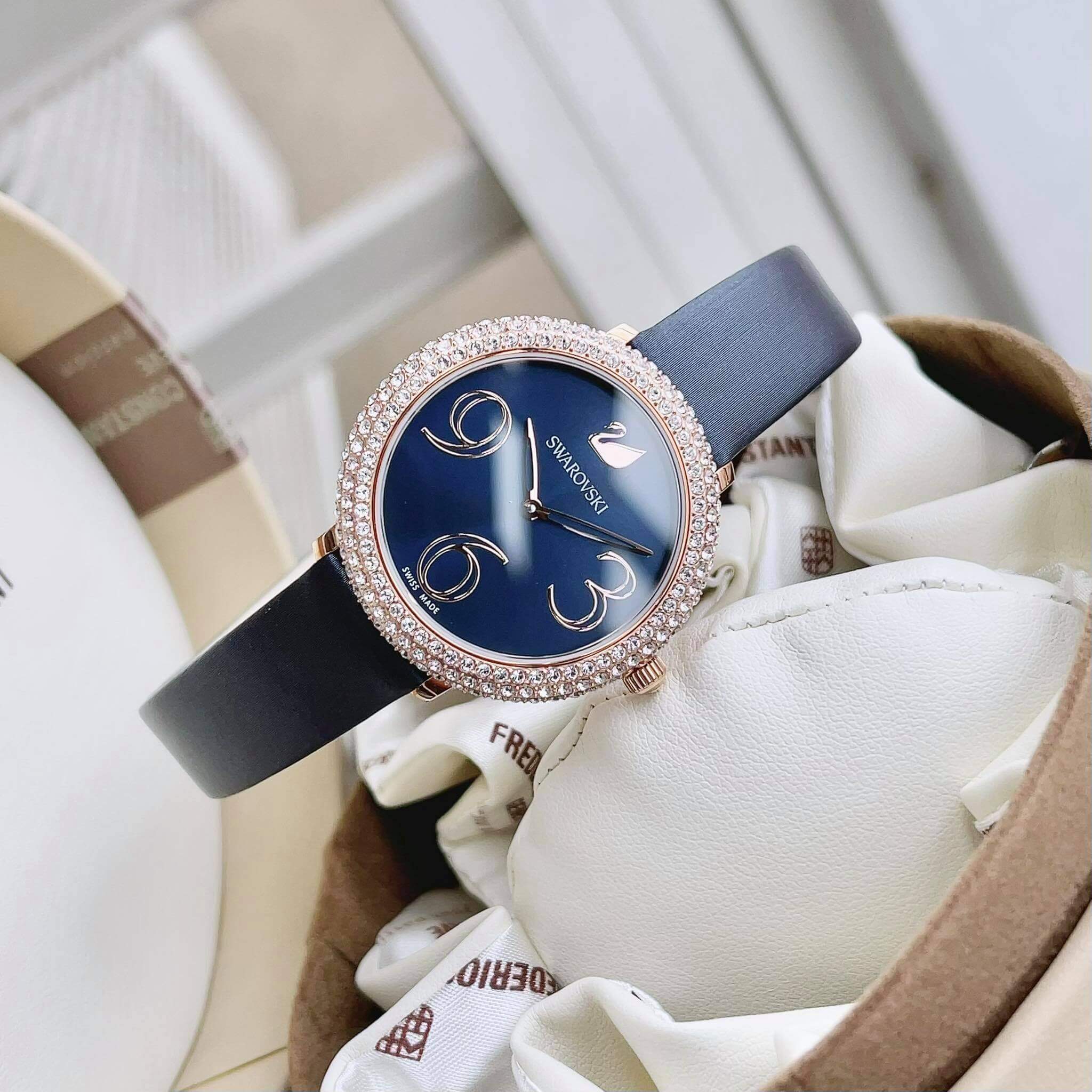 Swarovski Crystal Frost Blue Dial Blue Leather Strap Watch for Women - 5484061 Watches Swarovski   