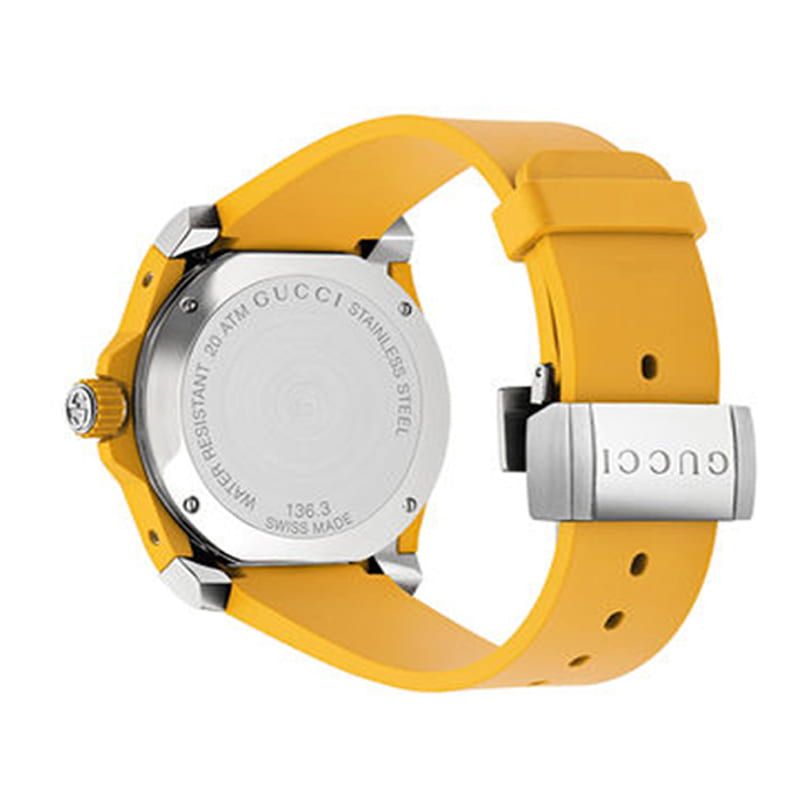 Gucci Dive Black Dial Yellow Rubber Strap Watch For Men - YA136319 Watches Gucci   